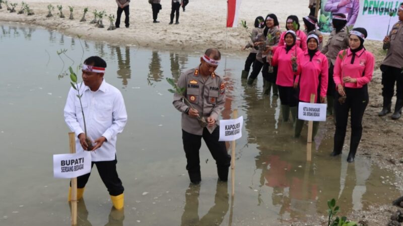 Lestarikan Negeri Penghijauan Sejak Dini, Polres Sergai Lakukan Tanam Manggrove Serentak