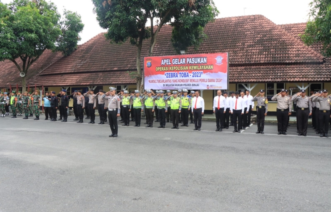 POLRES BINJAI BERSAMA INSTANSI TERKAIT LAKSANAKAN APEL GELAR PASUKAN OPS ZEBRA TOBA-2023