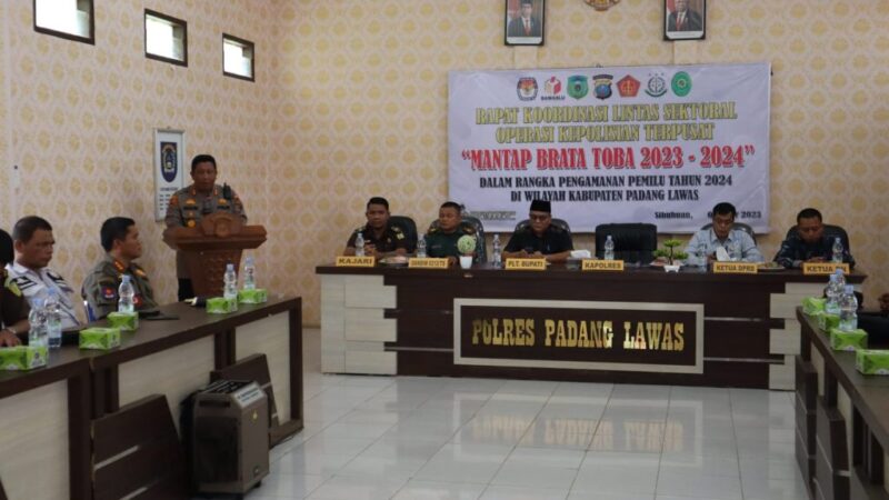 Polres Padang Lawas Lakukan Kegiatan Rapat Koordinasi Lintas Sektoral Operasi Kepolisian Terpusat Mantap Brata Toba Tahun 2023 – 2024