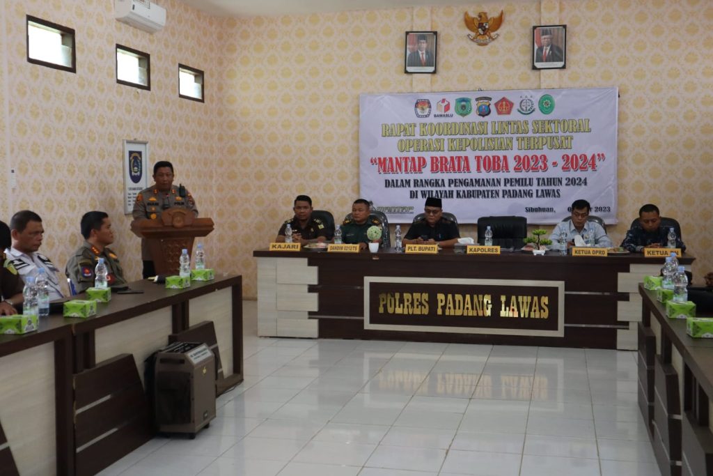 Polres Padang Lawas Lakukan Kegiatan Rapat Koordinasi Lintas Sektoral Operasi Kepolisian Terpusat Mantap Brata Toba Tahun 2023 – 2024