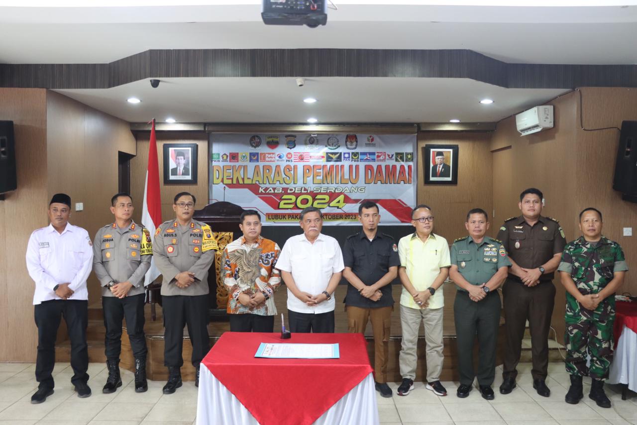 Kapolres Pelabuhan Belawan Hadiri Deklarasi Pemilu Damai Kabupaten Deli Serdang