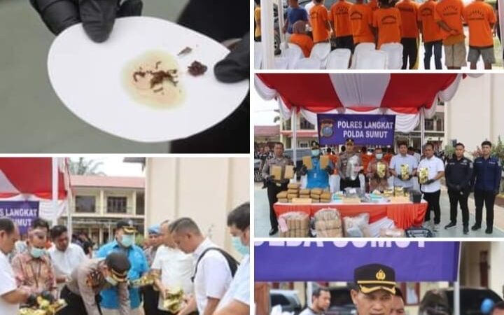 Polres Langkat Musnahkan 9.220,62 Gram Sabu dan 92.057,65 Gram Ganja Kering