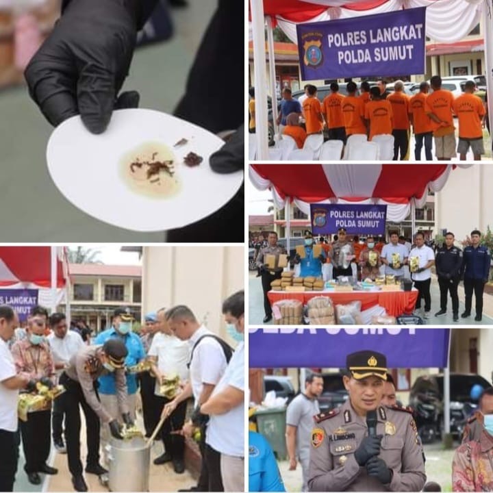 Polres Langkat Musnahkan 9.220,62 Gram Sabu dan 92.057,65 Gram Ganja Kering