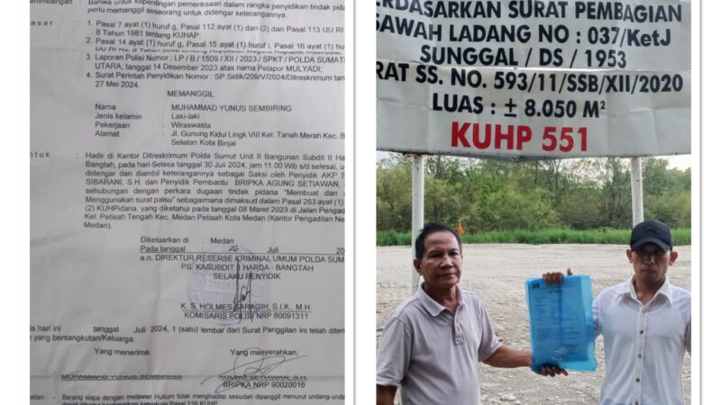 Polri Usut Tuntas Kasus Tanah Ahli Waris Toekiran  Seluas 8.50M Wilkum Kelurahan Sei Sikambing B