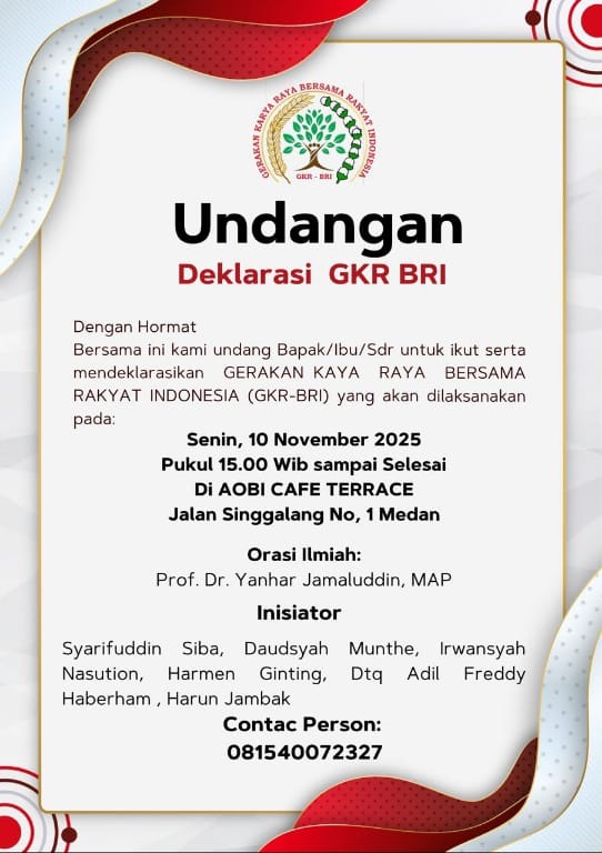 Seratus Tokoh Masyarakat Sumatera Utara Akan Deklarasikan Gerakan Kaya Raya Besama Rakyat Indonesia