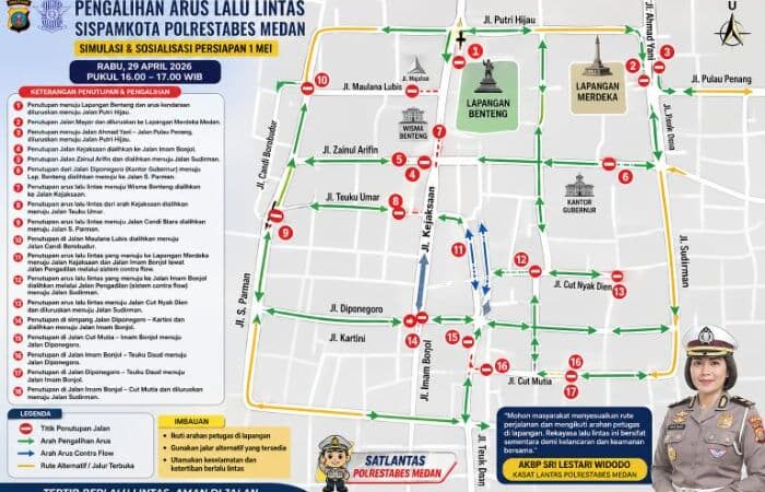 Sat Lantas Polrestabes Medan Lakukan Simulasi Sispamkota, Sejumlah Ruas Jalan Ditutup dan Dialihkan