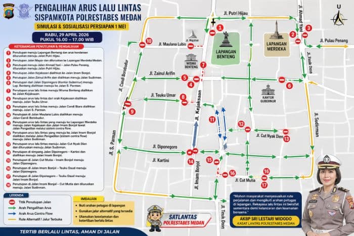 Sat Lantas Polrestabes Medan Lakukan Simulasi Sispamkota, Sejumlah Ruas Jalan Ditutup dan Dialihkan