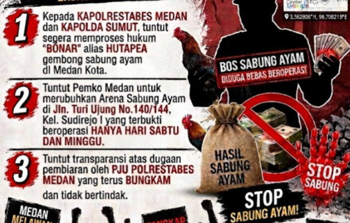 Sabung Ayam Diduga Menggila di Medan Kota, Warga Pertanyakan Ketegasan Aparat