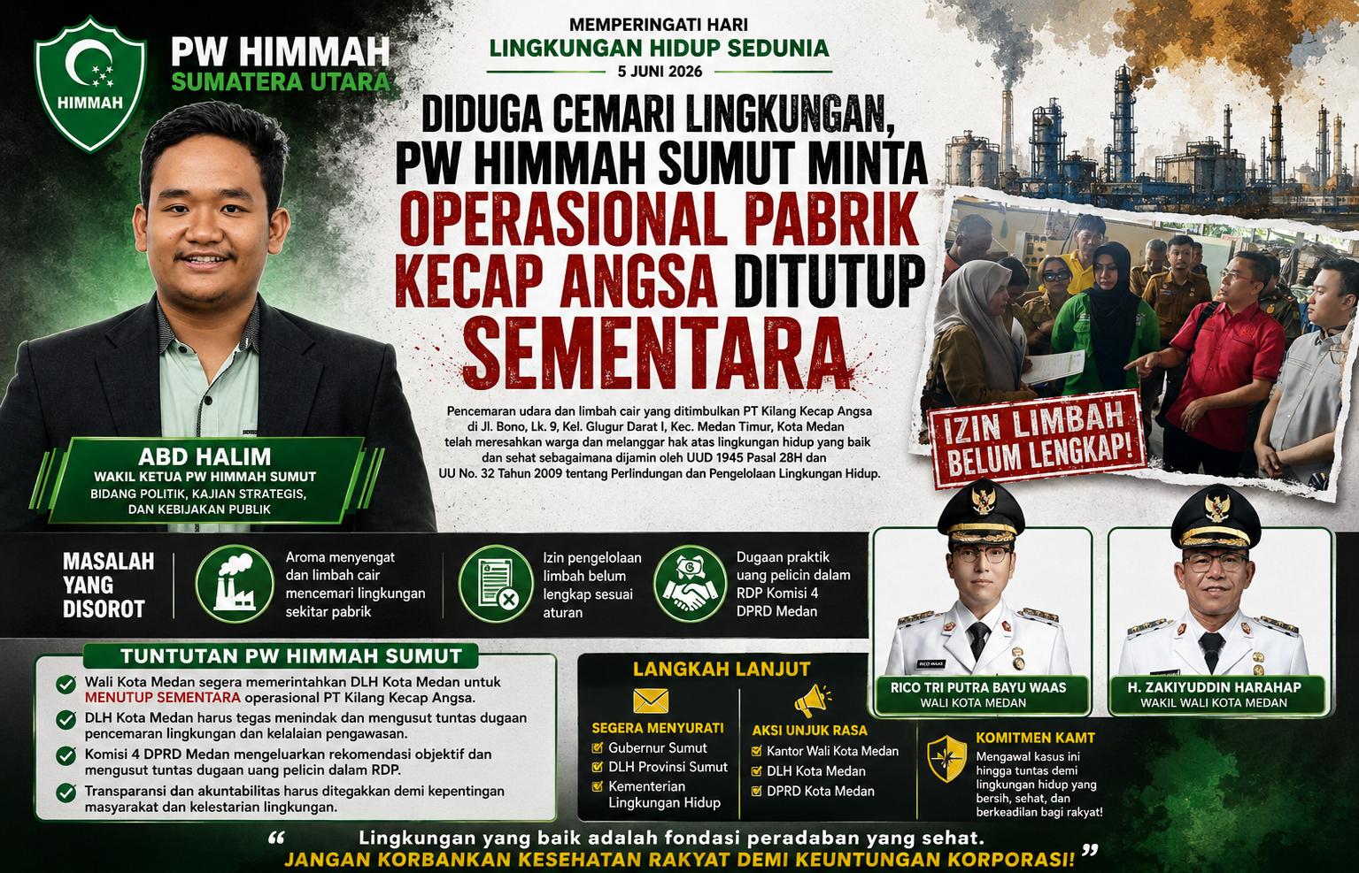 Diduga Cemari Lingkungan, PW HIMMAH Sumut Minta Operasional Pabrik Kecap Angsa Ditutup Sementara